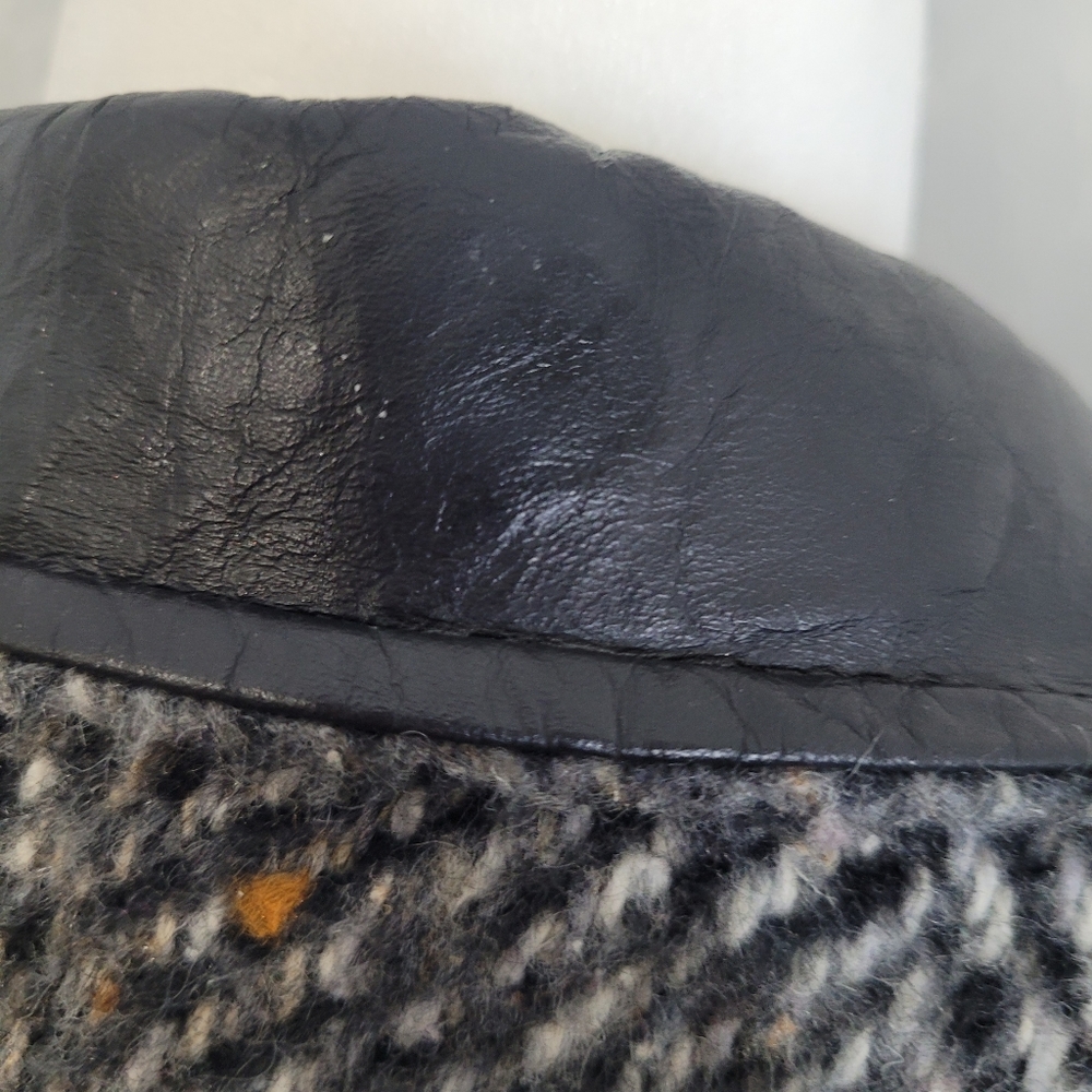 Vintage 80s wool leather tweed jacket coat oversized - Picture 3 of 16